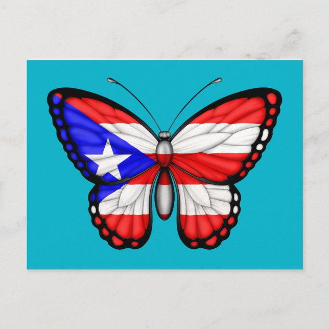 Puerto Rico Butterfly Flagga Vykort (Framsida)