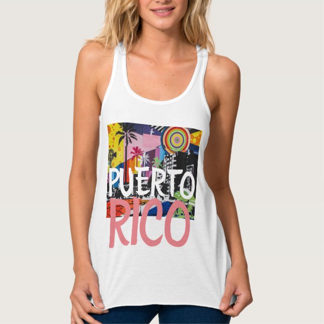 Puerto Rico Coola Graffiti Mural Tank Linne Med Racerback (Framsida)