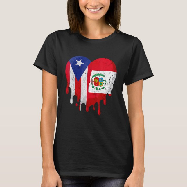 Puerto Rico Costa Rica Flag Heart Grown Patriot Co T Shirt (Framsida)