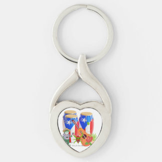 Puerto Rico Cultural Metal Keychain Twisted Heart Silverfärgad Nyckelring