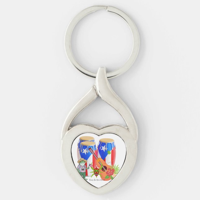 Puerto Rico Cultural Metal Keychain Twisted Heart Silverfärgad Nyckelring (Framsidan)