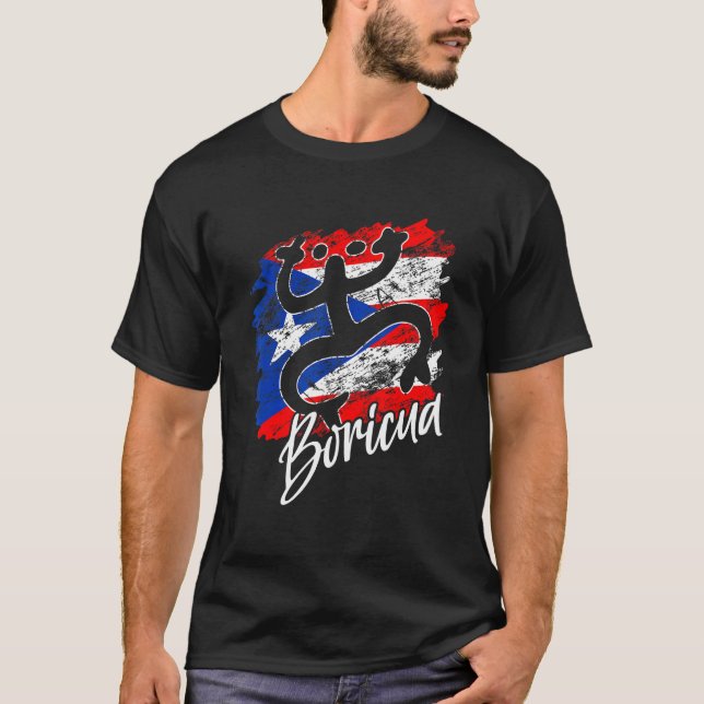 Puerto Rico Distress Rican Roots Coqui Taino Bor T Shirt (Framsida)