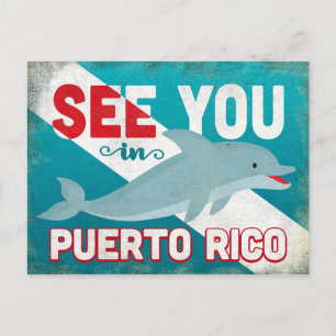 Puerto Rico Dolphin - Retro Vintage resor Vykort