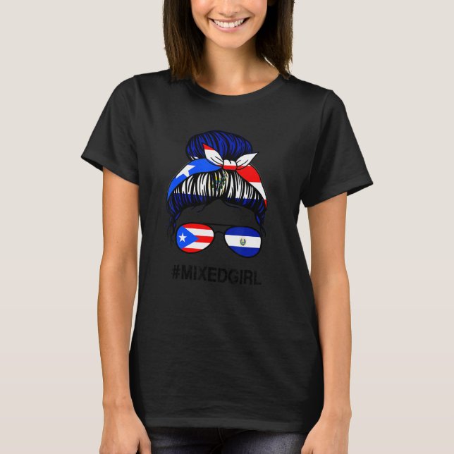 Puerto Rico El Salvador Flag Puerto Rican Messy Bu T Shirt (Framsida)