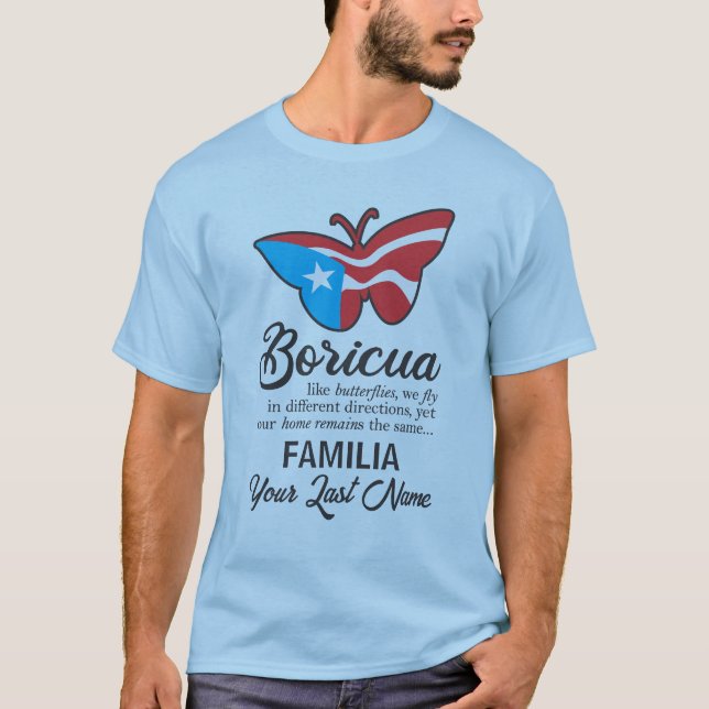 Puerto Rico Family Namn Flagga Butterfly Quote T Shirt (Framsida)