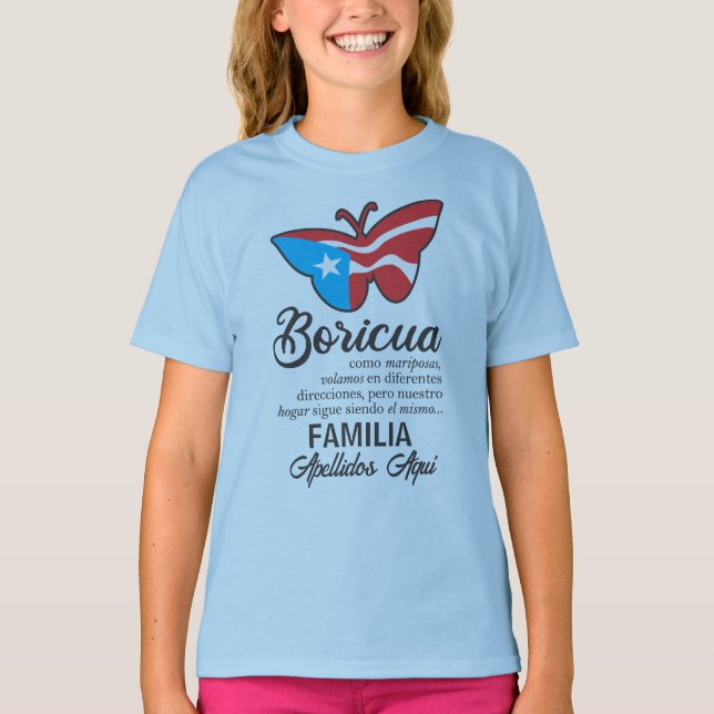 Puerto Rico Family Namn Flagga Butterfly Quote T Shirt (Framsida)