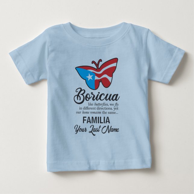 Puerto Rico Family Namn Flagga Butterfly Quote T Shirt (Framsida)
