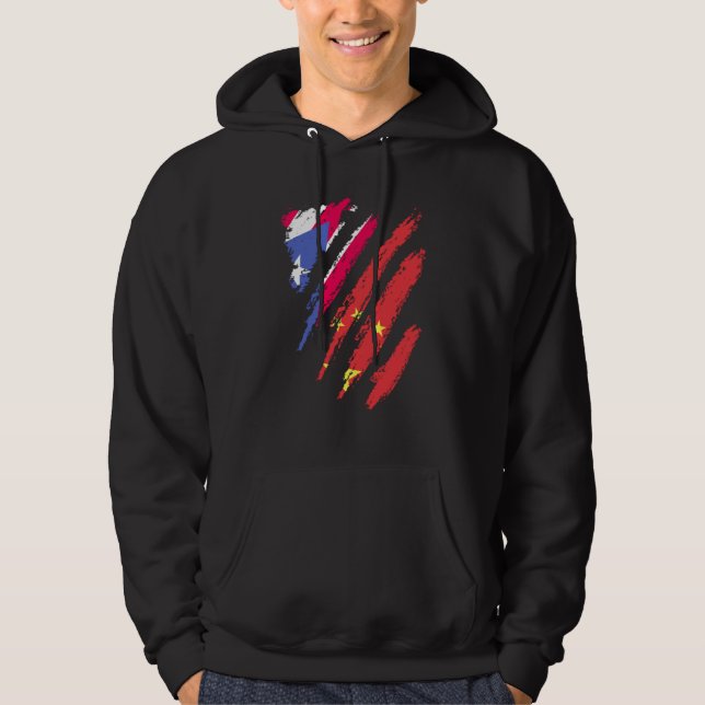Puerto Rico Flag China Grown Patriot Country Strip Hoodie (Framsida)