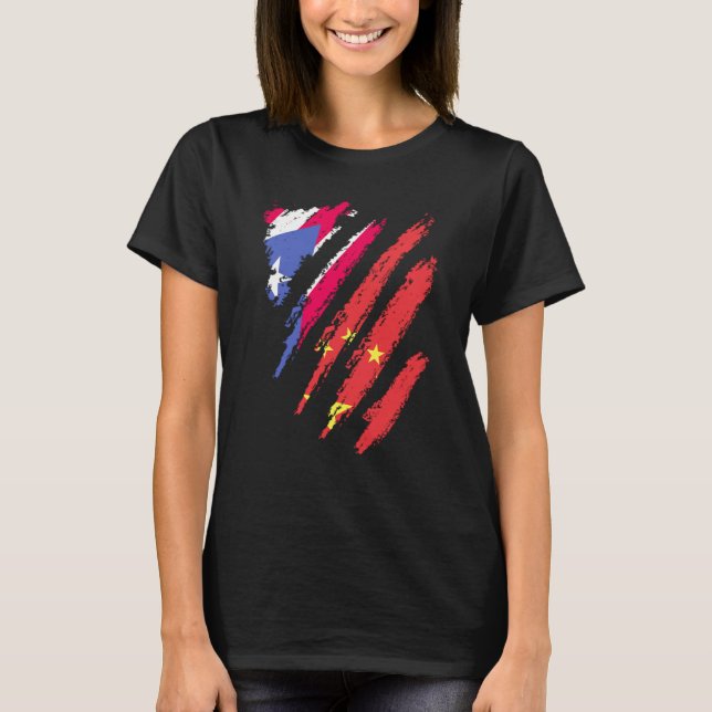 Puerto Rico Flag China Grown Patriot Country Strip T Shirt (Framsida)