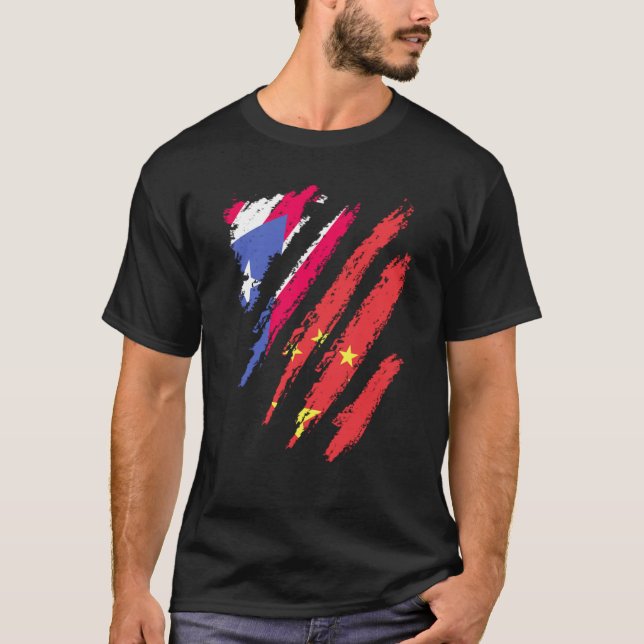 Puerto Rico Flag China Grown Patriot Country Strip T Shirt (Framsida)