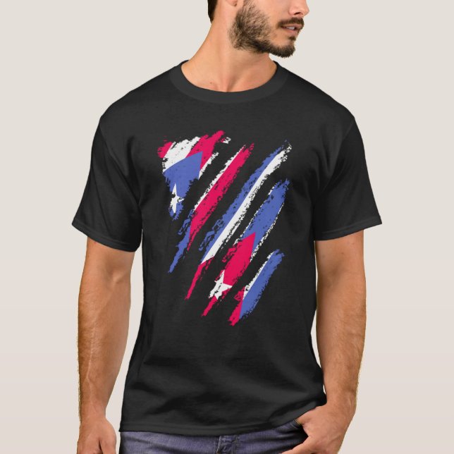 Puerto Rico Flag Cuba Grown Patriot Country Stripe T Shirt (Framsida)