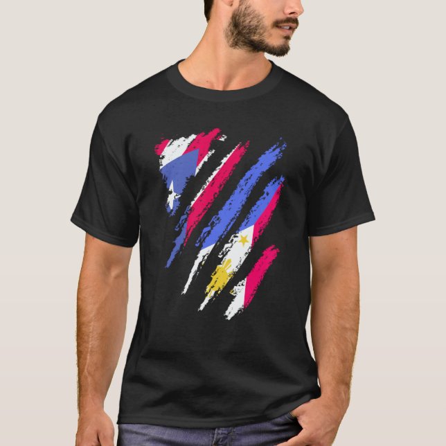 Puerto Rico Flag Philippines Grown Patriot Country T Shirt (Framsida)
