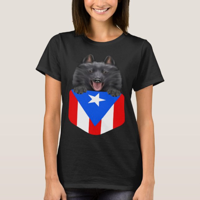 Puerto Rico Flag Schipperke Dog In Pocket T Shirt (Framsida)