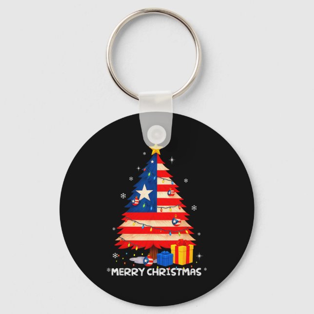 Puerto Rico Flag Tree Lights Christmas Pajamas -co Nyckelring (Framsida)