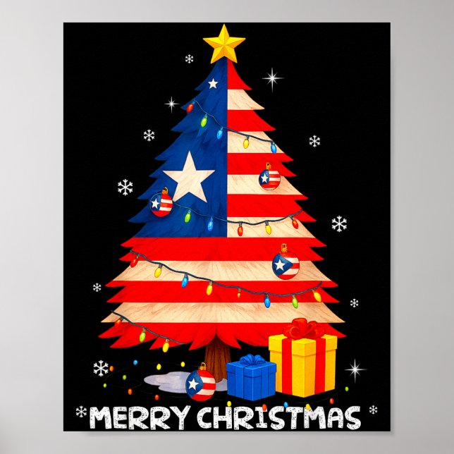 Puerto Rico Flag Tree Lights Christmas Pajamas -co Poster (Framsidan)