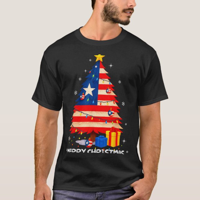 Puerto Rico Flag Tree Lights Christmas Pajamas -co T Shirt (Framsida)