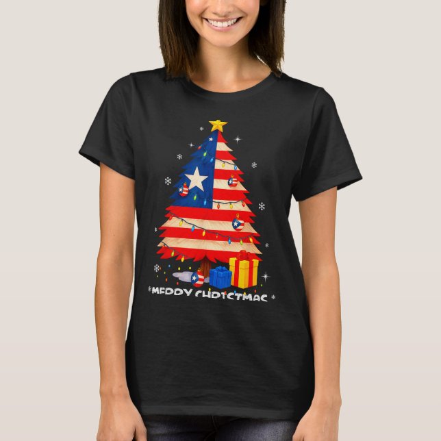 Puerto Rico Flag Tree Lights Christmas Pajamas -co T Shirt (Framsida)