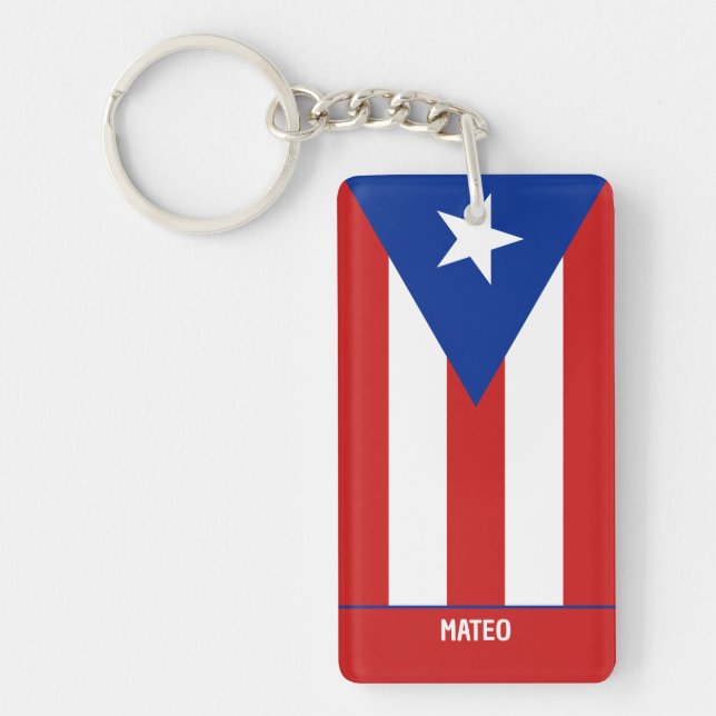 Puerto Rico Flagga Anpassad Nyckelring (Framsidan)