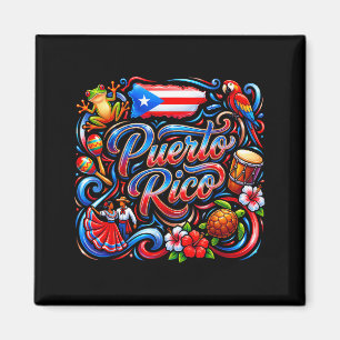 Puerto Rico flagga blomsterlig groda boricua hispa Magnet