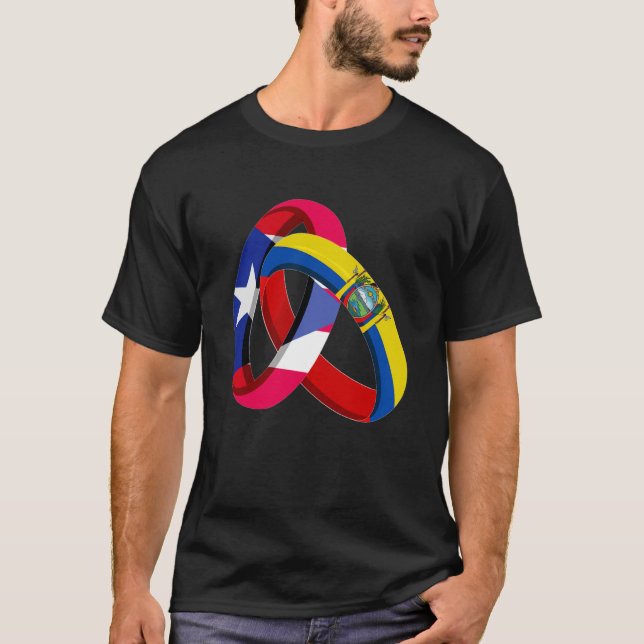 Puerto Rico Flagga Ecuador Grown Ring Giftermål We T Shirt (Framsida)