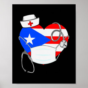 Puerto Rico Flagga Heart Nurse 4 juli Poster