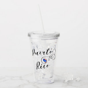 Puerto Rico Flagga Heart Script, Puerto Rican Flag Take Away Mugg