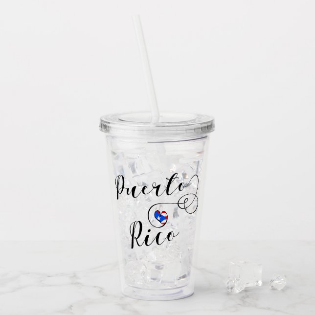 Puerto Rico Flagga Heart Script, Puerto Rican Flag Take Away Mugg (Framsida Ice)