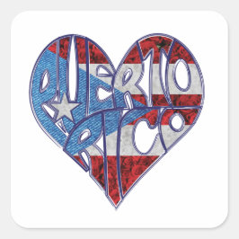 Puerto Rico Flagga Heart Sticker Fyrkantigt Klistermärke