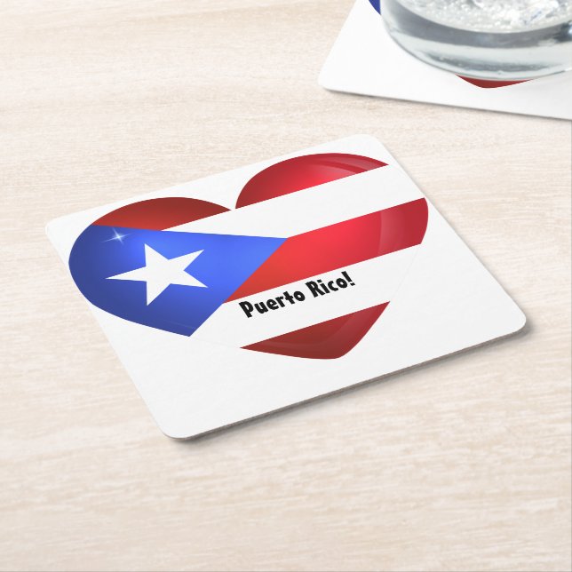 Puerto Rico Flagga Heart Underlägg Papper Kvadrat (Vinklad)