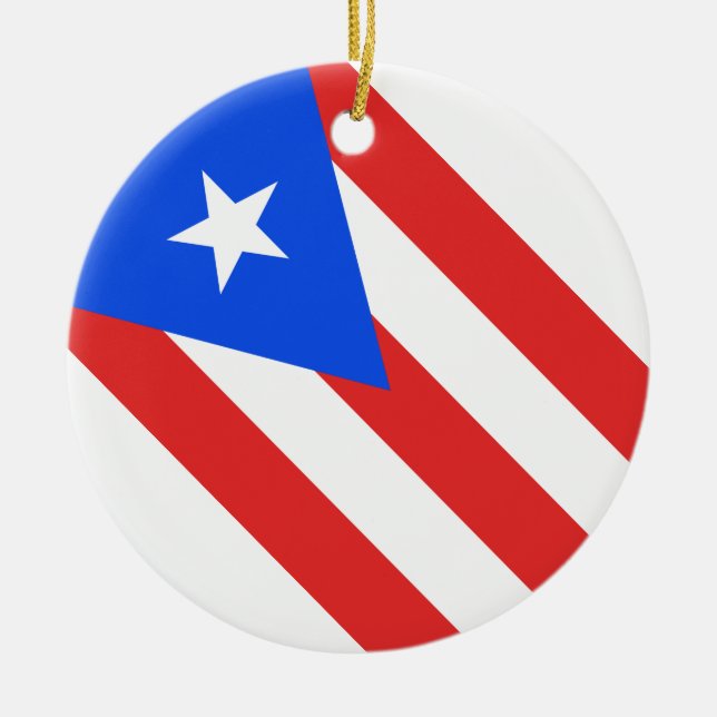 Puerto Rico Flagga Julgransprydnad Keramik (Framsidan)