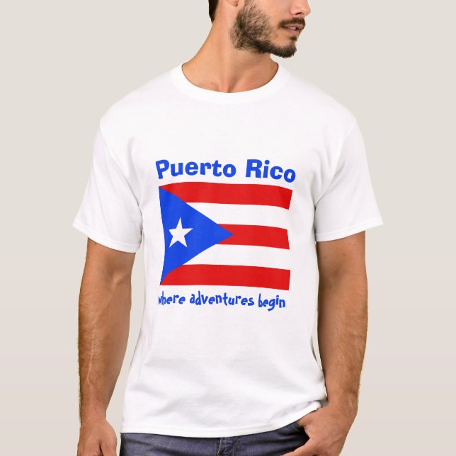 Puerto Rico Flagga + Karta + Text T-Shirt (Framsida)