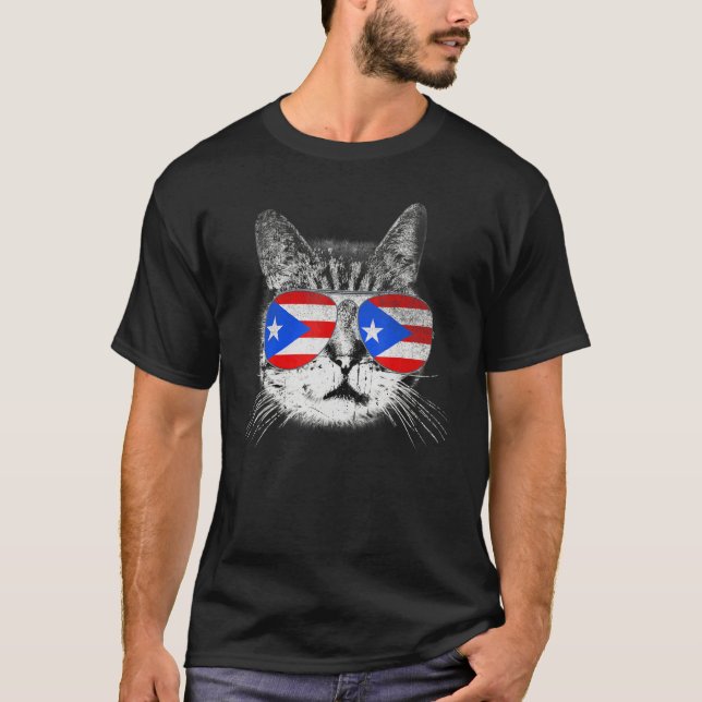 Puerto Rico Flagga Land Roots Cat Pride Family T Shirt (Framsida)