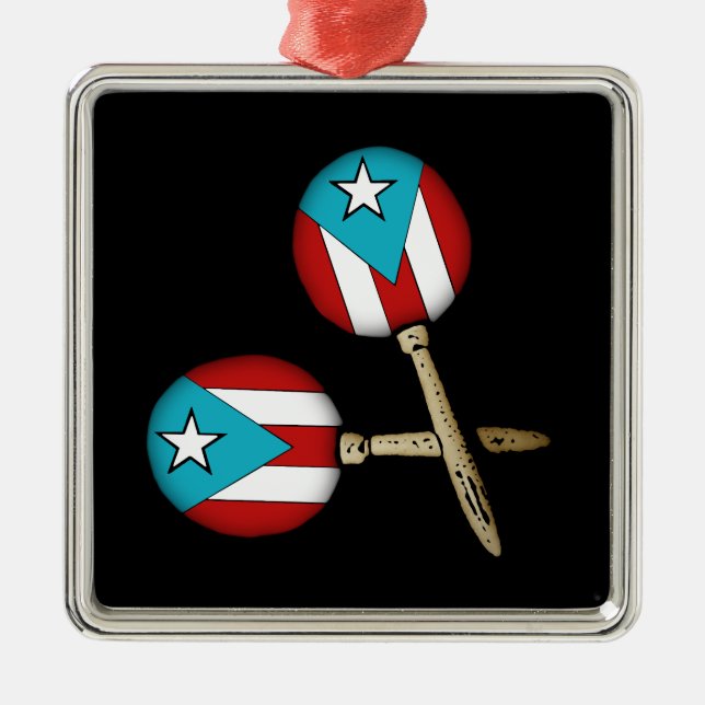 Puerto Rico Flagga Maracas Julgransprydnad Metall (Framsidan)