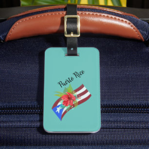 Puerto Rico flagga med flor de maga boricua Bagagebricka