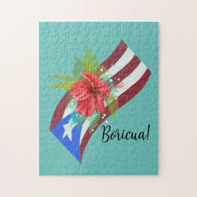 Puerto Rico flagga med flor de maga boricua Pussel (Vertikal)