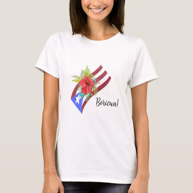 Puerto Rico flagga med flor de maga boricua T Shirt (Framsida)