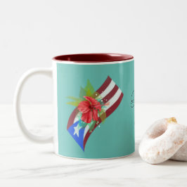 Puerto Rico flagga med flor de maga Två-Tonad Mugg