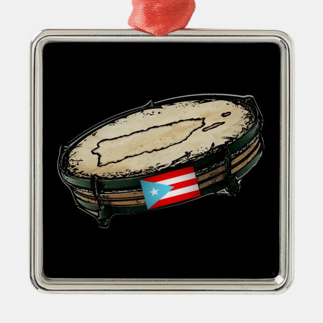 Puerto Rico Flagga Pandera Julgransprydnad Metall (Framsidan)