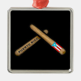 Puerto Rico Flagga Percussion Sticks I Palitos Julgransprydnad Metall