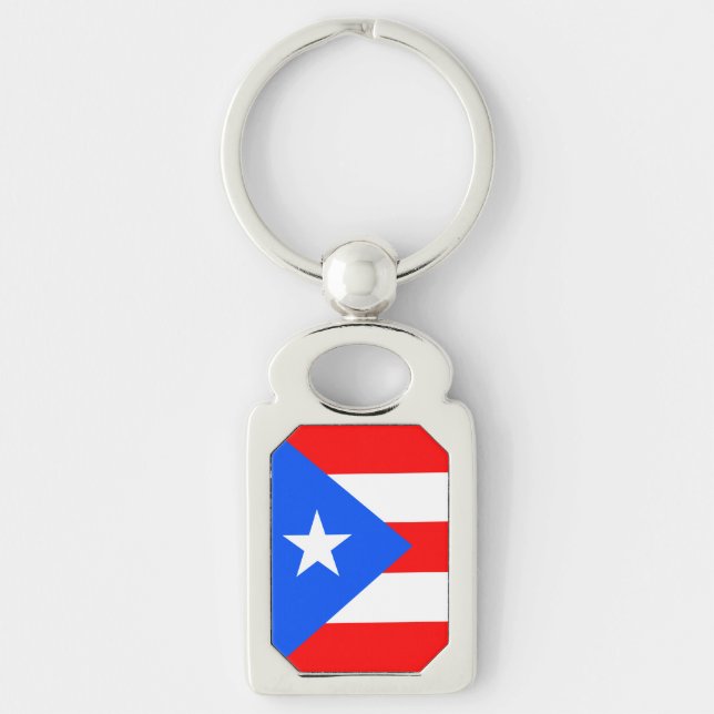Puerto Rico Flagga Rektangulärt Silverfärgad Nyckelring (Framsidan)
