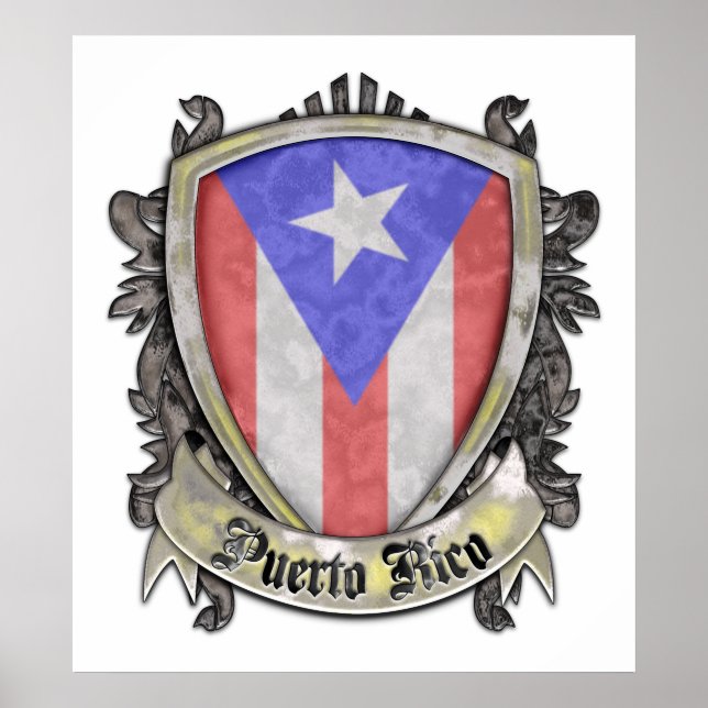 Puerto Rico Flagga - Shield Vapensköld Poster (Framsidan)