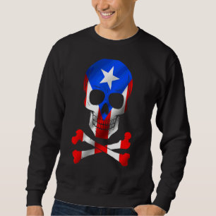 Puerto Rico Flagga Skull Flagga Puerto Rico Lång Ärmad Tröja