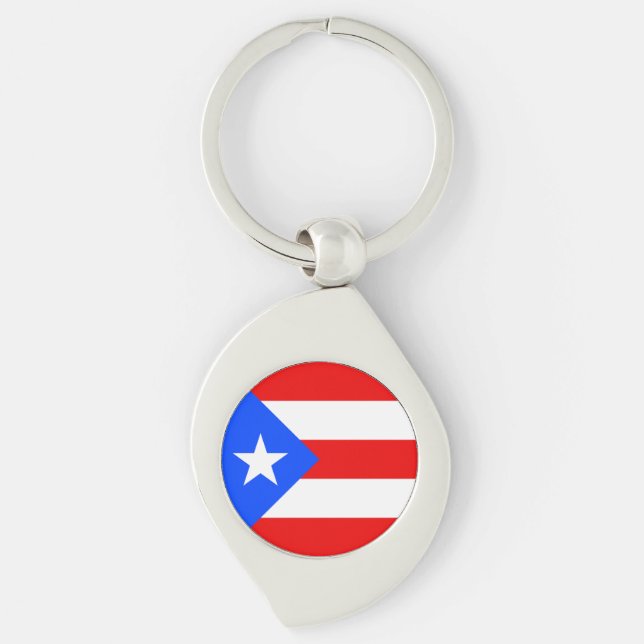 Puerto Rico Flagga Swirl Silverfärgad Nyckelring (Framsidan)