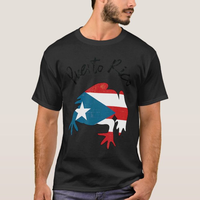 Puerto Rico Frog Coqui Flagga Boriqua Island Taino T Shirt (Framsida)