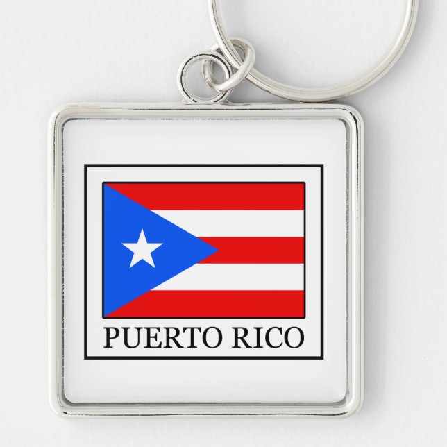 Puerto Rico Fyrkantig Silverfärgad Nyckelring (Framsidan)