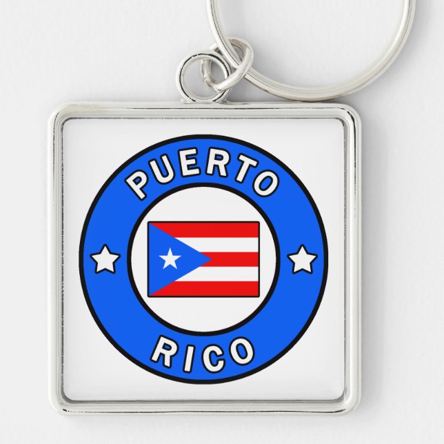 Puerto Rico Fyrkantig Silverfärgad Nyckelring (Framsidan)