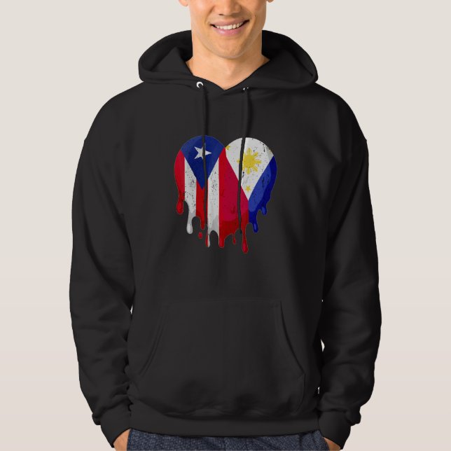 Puerto Rico Greece Flag Heart Citizen Grown Patrio Hoodie (Framsida)