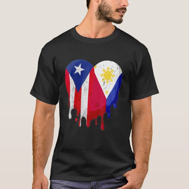 Puerto Rico Greece Flag Heart Citizen Grown Patrio T Shirt (Framsida)