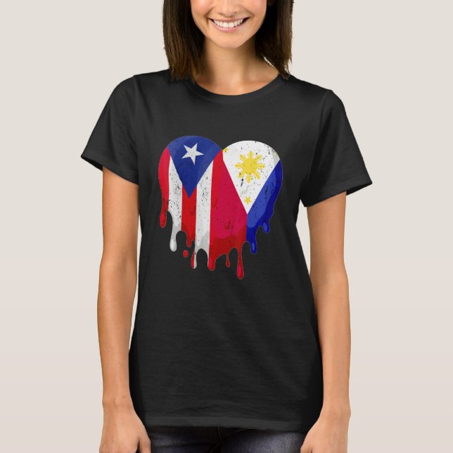 Puerto Rico Greece Flag Heart Citizen Grown Patrio T Shirt (Framsida)