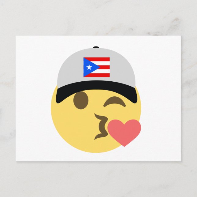 Puerto Rico Hat Kiss Emoji Vykort (Framsida)